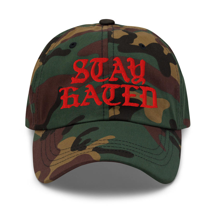 Embroidered Camo/White/Black Gothic Stay Hated Dad Hat